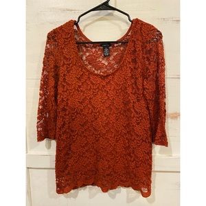 Rue21 Orange Lace Top with Flower Design, Size XL